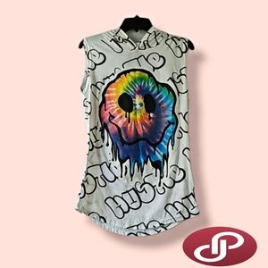 Men's Hustle Gang Sleeveless Trippy Tie-Dye Smiley Face T-Shirt